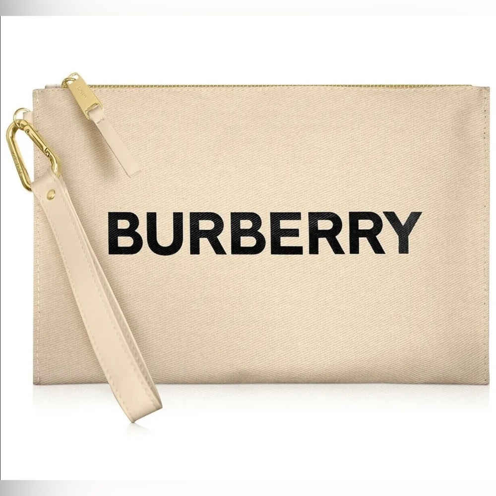 NEW AUTHENTIC BURBERRY CANVAS ZIP CLUTCH/WRISTLET WITH REMOVABLE STRAP NIP